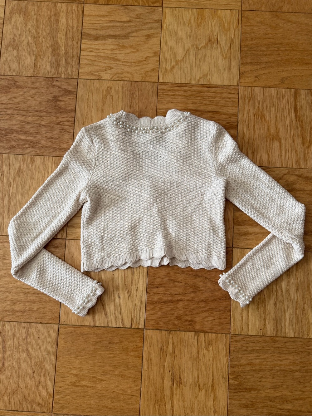 House of Harlow Beige Button Down Cardigan with Pearls - Picture 2 of 6